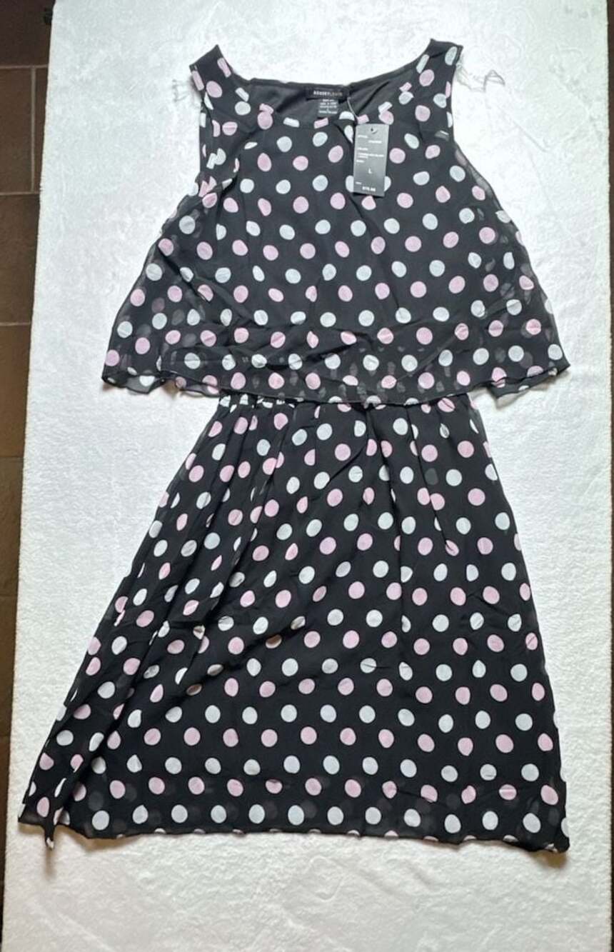 Robert Louis Sleeveless Tiered Chiffon Polka Dot Dress